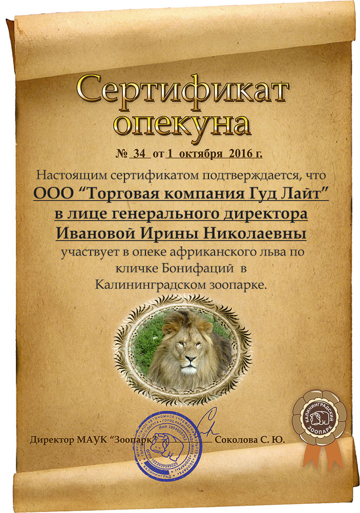 Сертификат опекуна льва